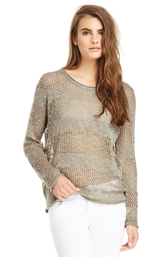 Open Knit Stripe Sweater in Olive | DAILYLOOK
