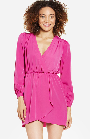 Dainty Faux Wrap Dress in Fuchsia | DAILYLOOK