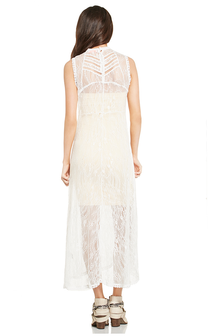 Sheer Lace Panel Maxi Dress in White DAILYLOOK