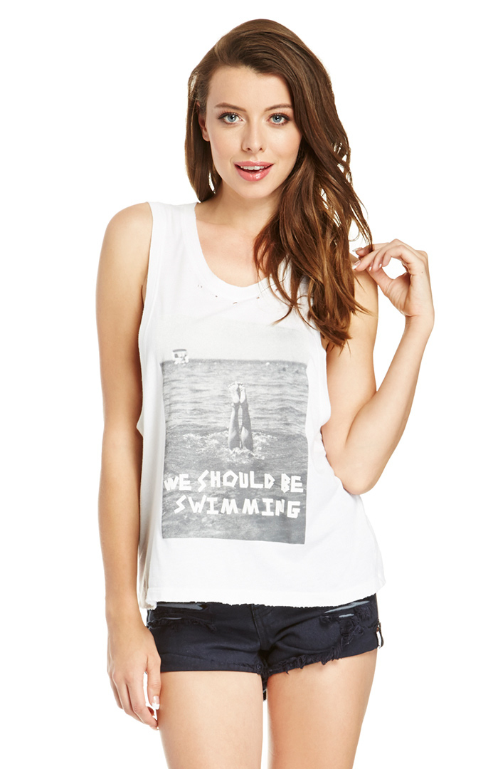 35 Millimeter We Should Be Swimming Tank in White | DAILYLOOK
