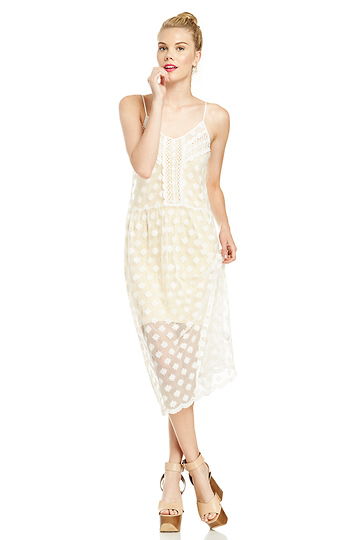 Sheer Scalloped Lace Midi Dress Slide 1