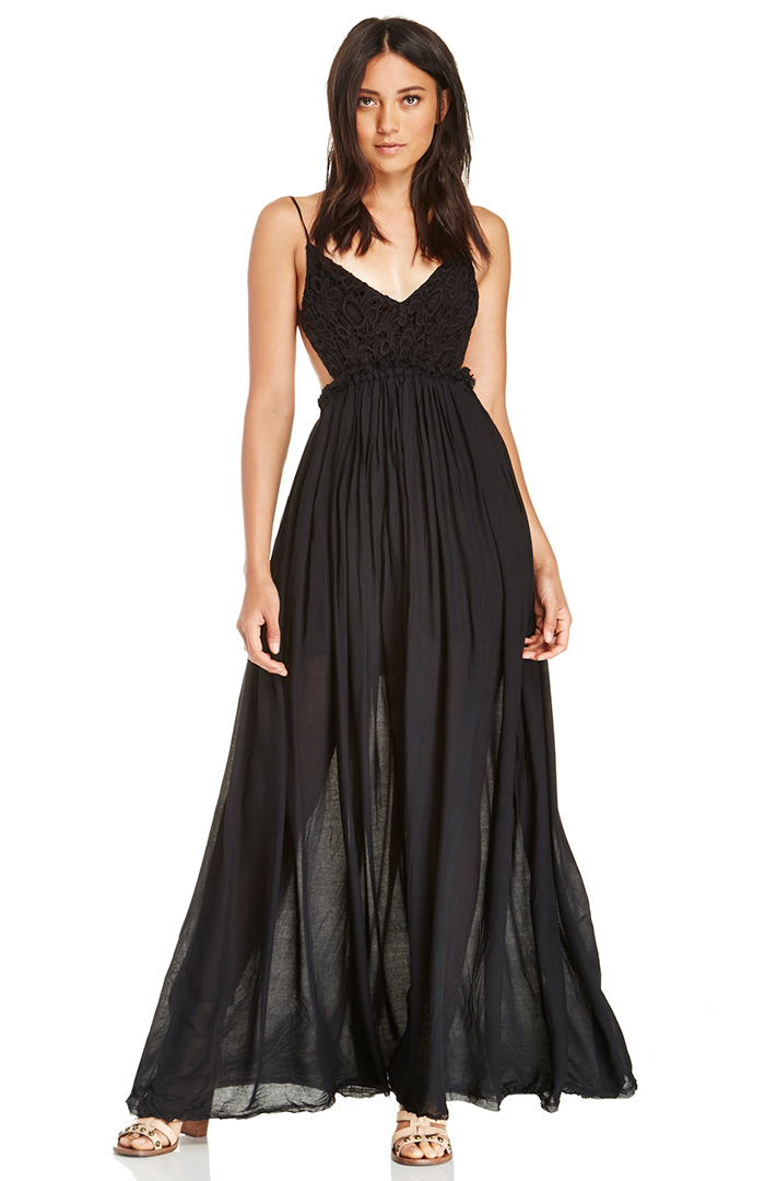 Crochet Bodice Maxi Dress in Black DAILYLOOK