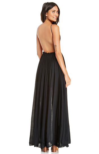 Crochet Bodice Maxi Dress in Black | DAILYLOOK