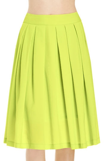 A-Line Pleated Midi Skirt in Green | DAILYLOOK