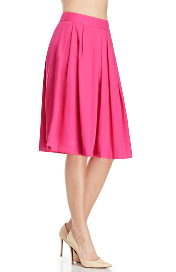 A-Line Pleated Midi Skirt in Pink | DAILYLOOK