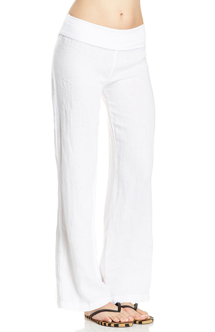 white linen wide leg trousers