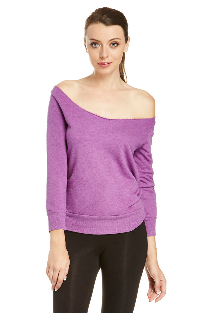 SOLOW Raw Edge Sweatshirt with Twist Back in Purple | DAILYLOOK