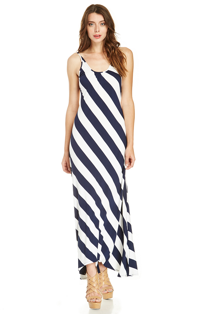 Diagonal Stripe Maxi Dress in Navy | DAILYLOOK