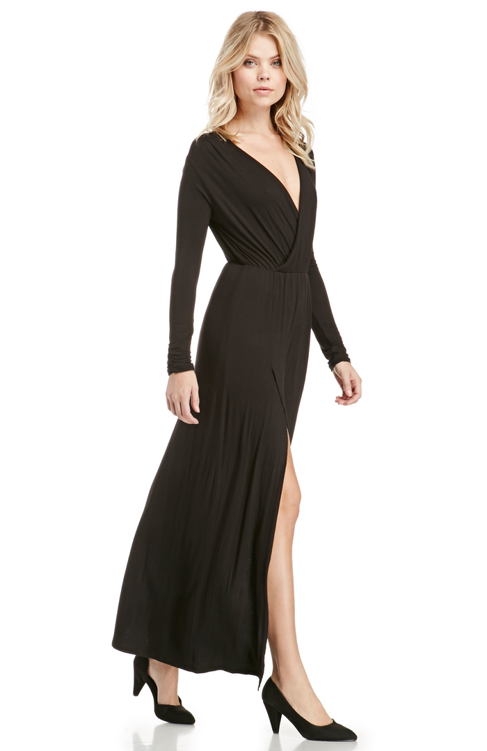 Jersey Knit Long Sleeve Maxi Dress in Black | DAILYLOOK