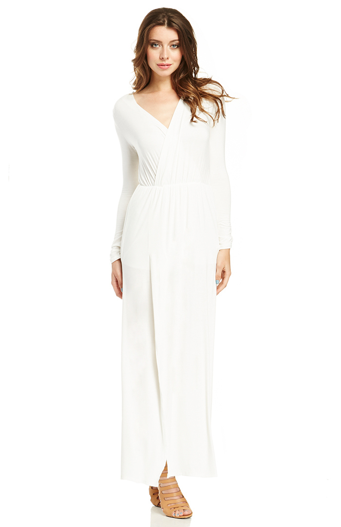 Jersey Knit Long Sleeve Maxi Dress in Ivory DAILYLOOK