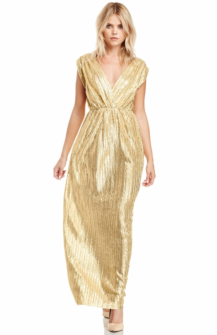 Ethereal Metallic Maxi Dress in Gold DAILYLOOK