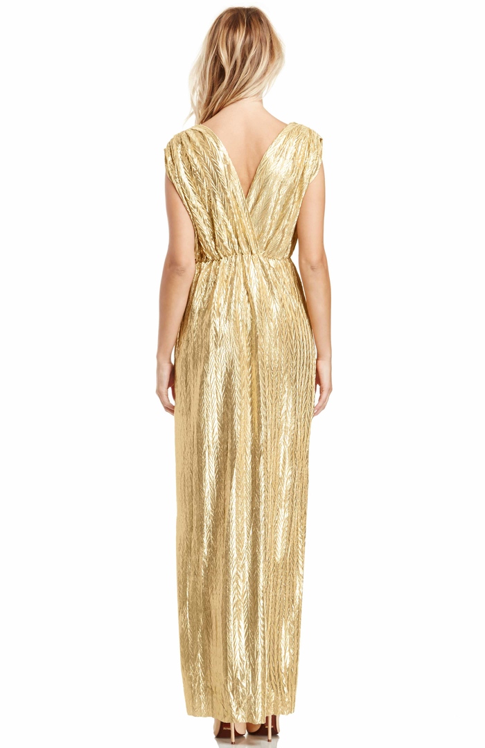 Ethereal Metallic Maxi Dress in Gold | DAILYLOOK