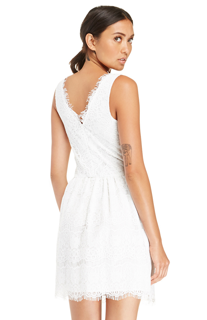 DV Dolce Vita Lace Trim Raidne Dress in White | DAILYLOOK