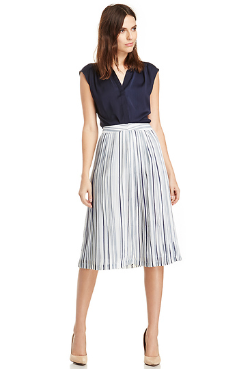 J.O.A. Striped Pleated Midi Skirt Slide 1