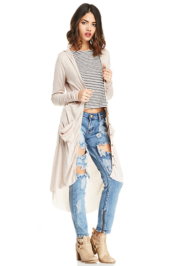 DAILYLOOK Ribbed Knit Hooded Cardigan Slide 1