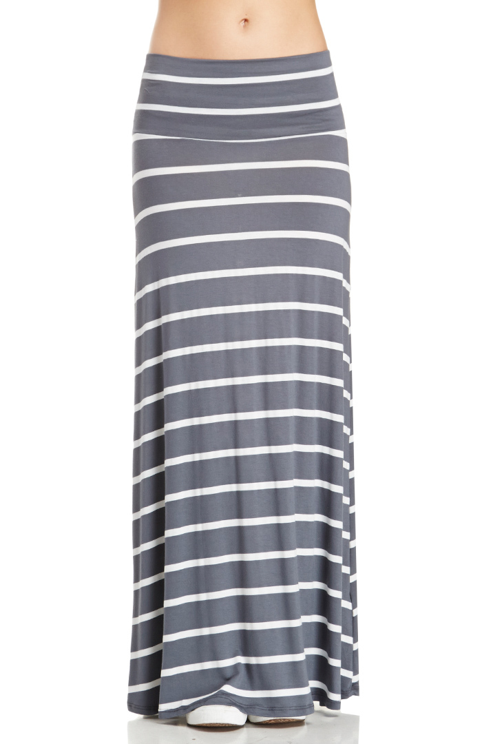Striped Jersey Knit Maxi Skirt in Grey DAILYLOOK