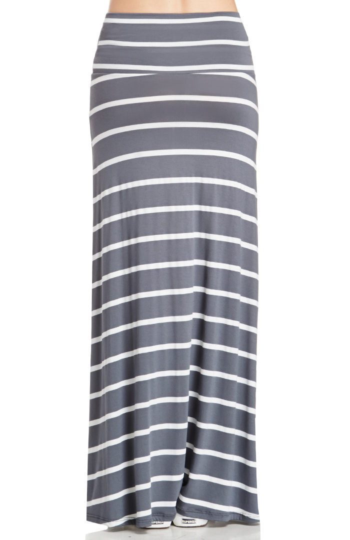 Striped Jersey Knit Maxi Skirt in Grey | DAILYLOOK