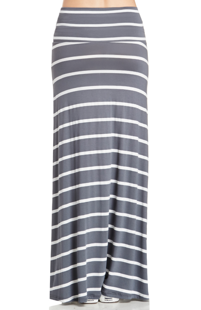Striped Jersey Knit Maxi Skirt in Grey DAILYLOOK