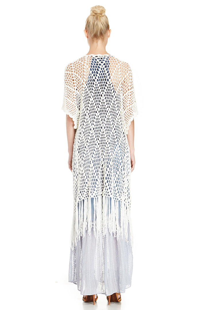Crochet Fringe Kimono in Cream DAILYLOOK