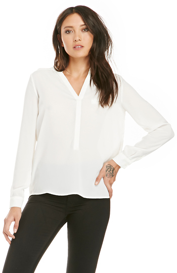 Collarless High Low Chiffon Blouse Slide 1