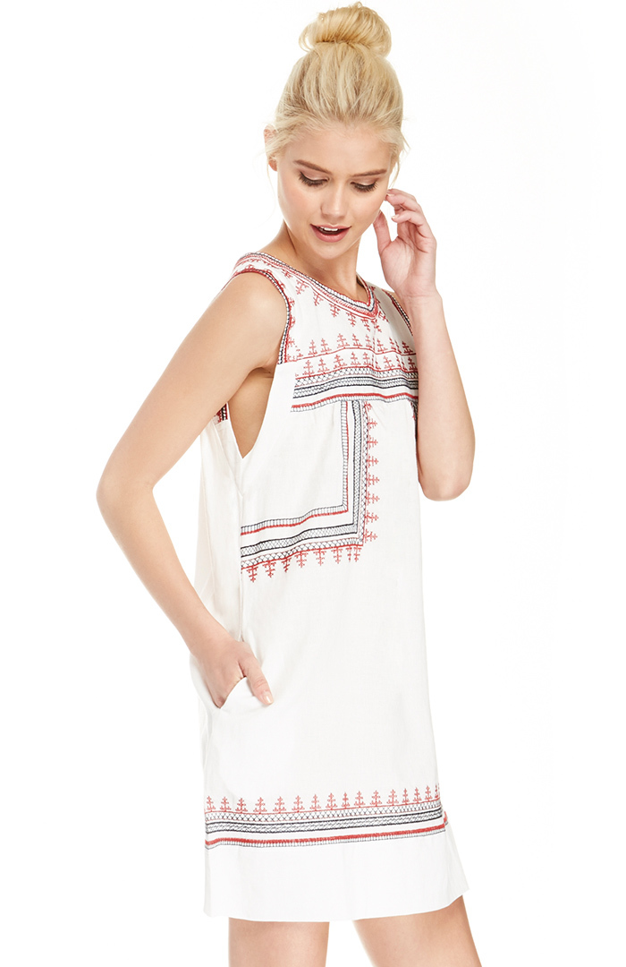 Sleeveless Embroidered Shift Dress in White DAILYLOOK