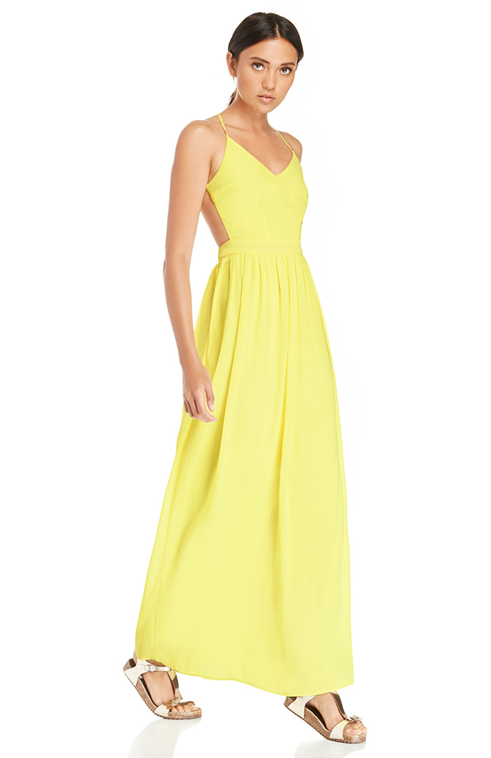Backless Chiffon Maxi Dress in Yellow | DAILYLOOK