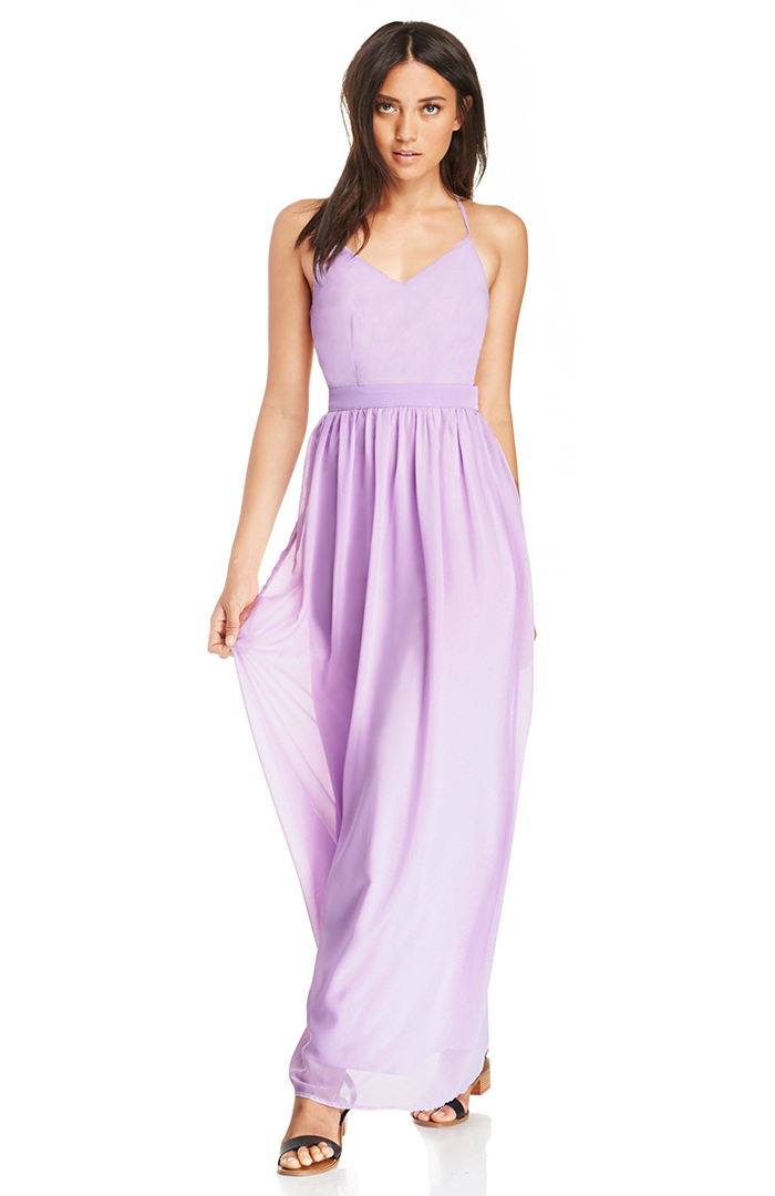 Backless Chiffon Maxi Dress in Lavender | DAILYLOOK