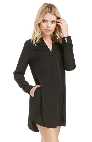 Modern Woven Shirt Dress in Black | DAILYLOOK
