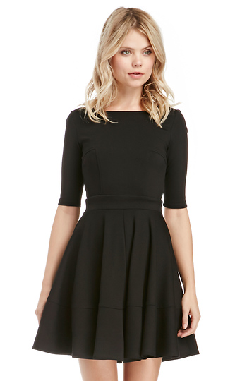 Pleated Fit and Flare Dress in Black | DAILYLOOK