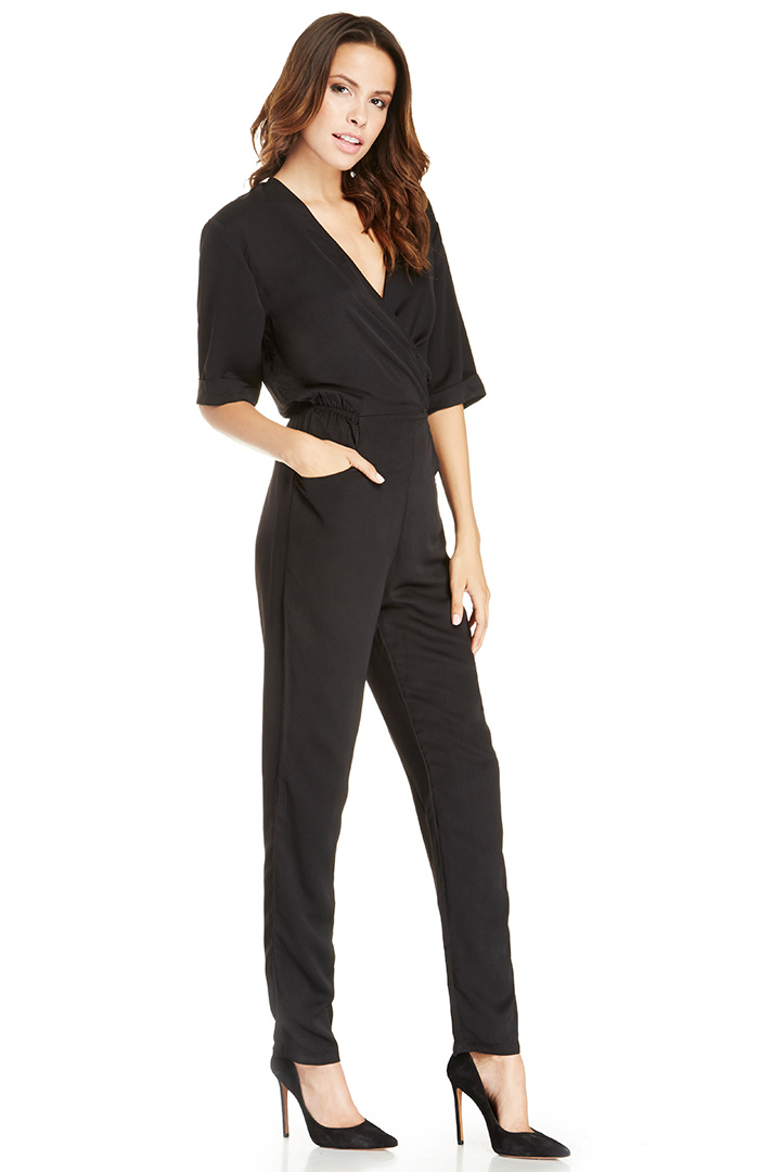 Mid Sleeve Structured Jumpsuit in Black DAILYLOOK