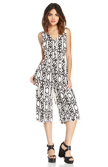 Aztec Culotte Romper in Black/White | DAILYLOOK