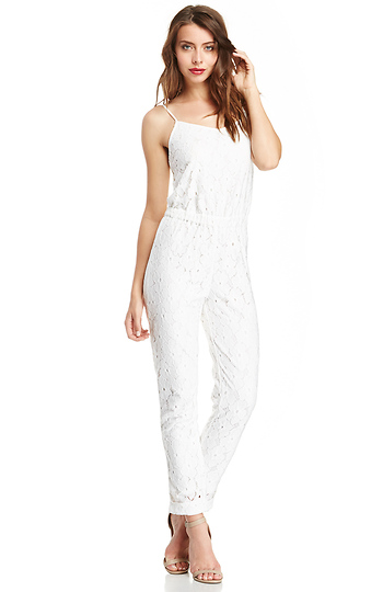 JOA Floral Lace Jumpsuit Slide 1