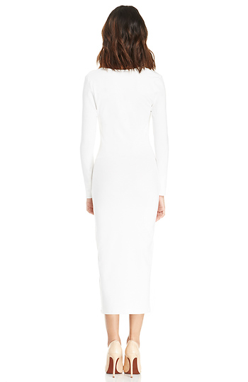Long Sleeve Bodycon Midi Dress in White | DAILYLOOK