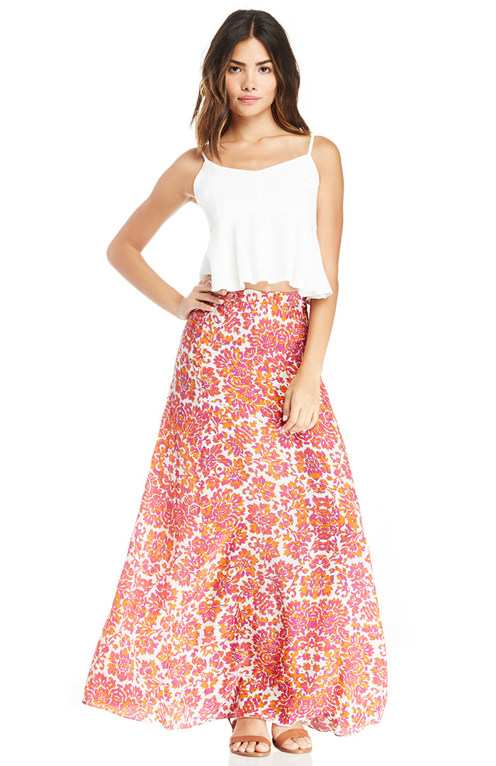 Floral Print Silk Skirt in Floral Multi DAILYLOOK