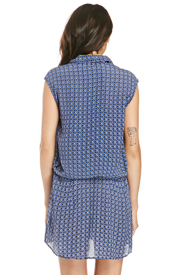 Mosaic Print Silk Shirt Dress in Blue | DAILYLOOK