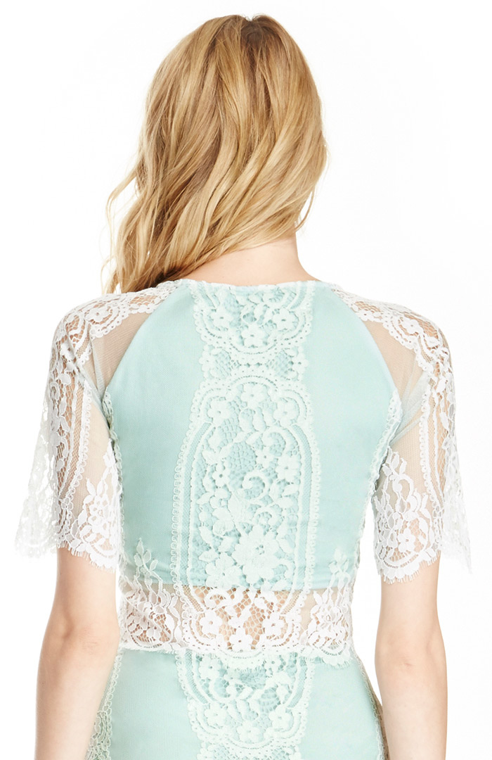 For Love & Lemons Lace Wild Flower Crop Top in Mint DAILYLOOK