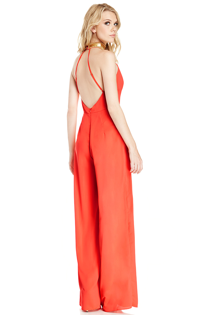 Trim High Neck Jumpsuit in Coral DAILYLOOK