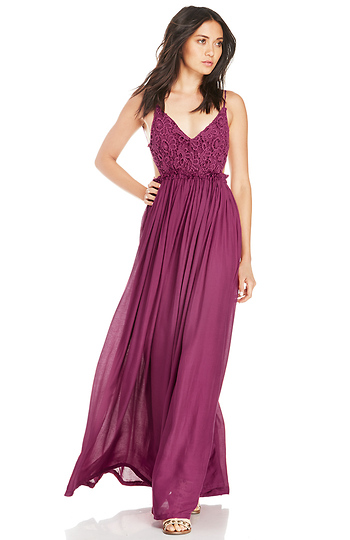 Crochet Bodice Maxi Dress in Wine | DAILYLOOK