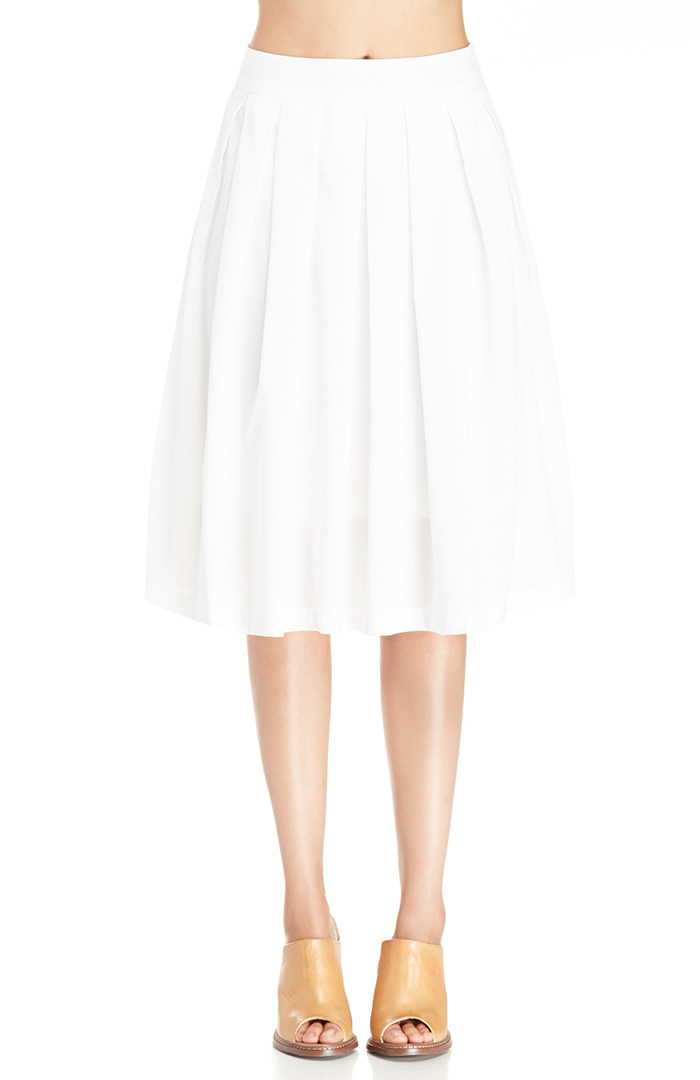 A-Line Pleated Midi Skirt in Ivory | DAILYLOOK