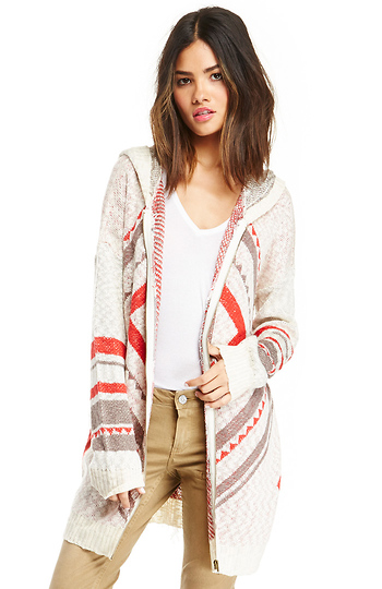 Lucca Couture Aztec Print Hoodie Zip Sweater Slide 1