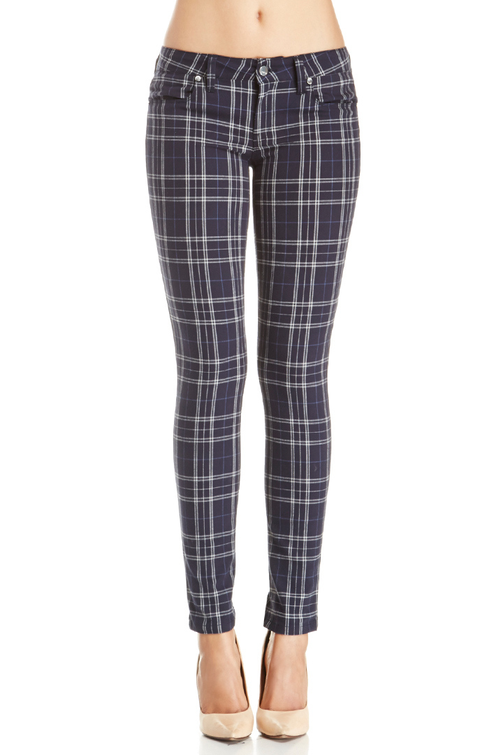 Denim Shya Plaid Skinny Jeans in Navy DAILYLOOK