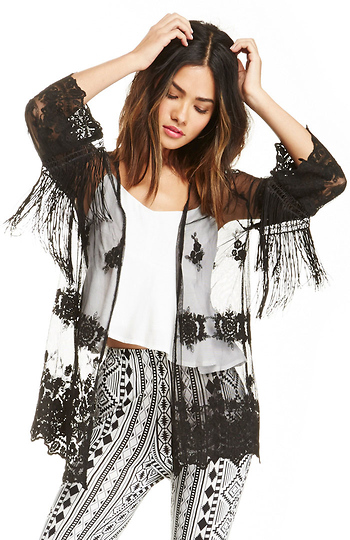 DAILYLOOK Fringe Frenzy Kimono Slide 1