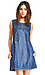 Sleeveless Embroidered Chambray Shift Dress Thumb 1