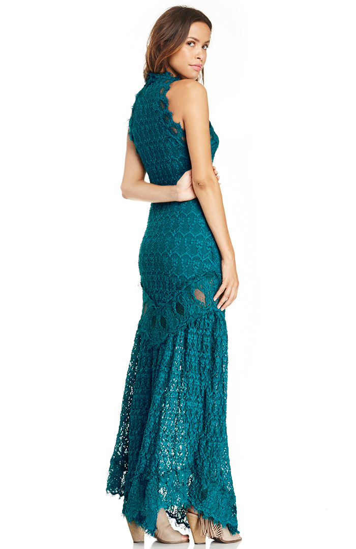 Nightcap Florence Lace Halter Gown in Turquoise | DAILYLOOK