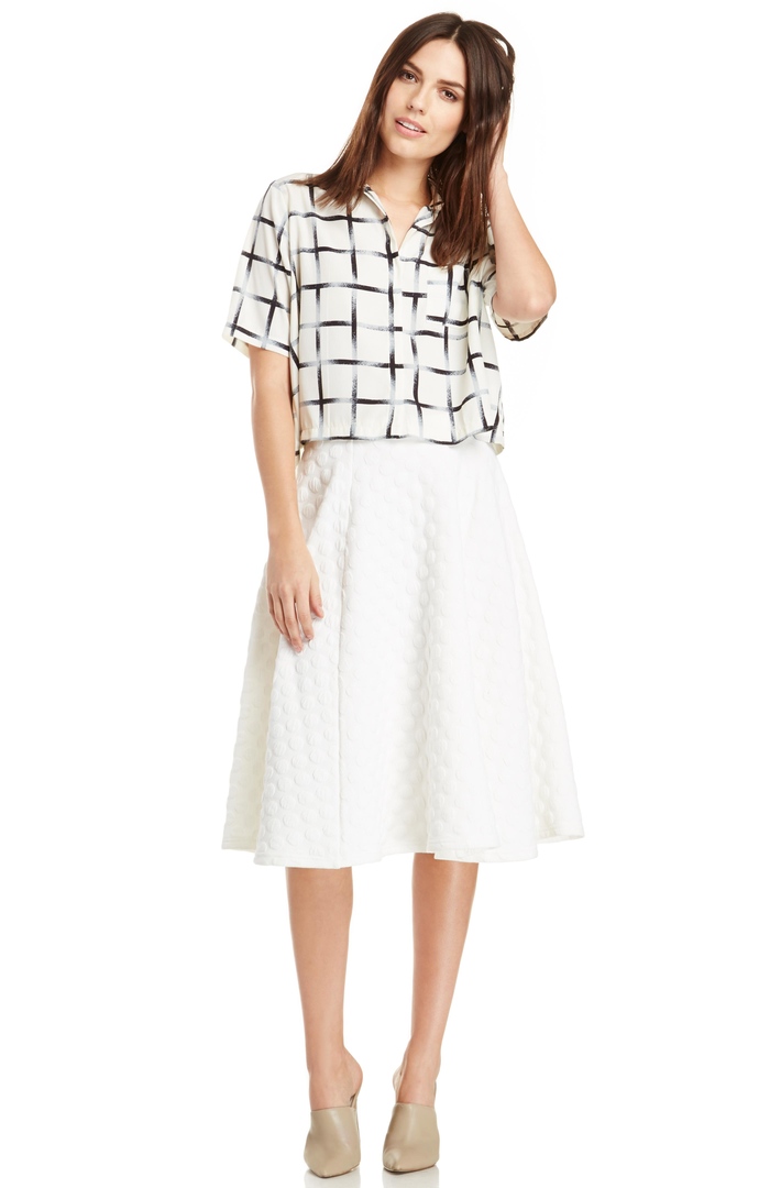 J.O.A. Dotted Jacquard Skirt in Ivory | DAILYLOOK