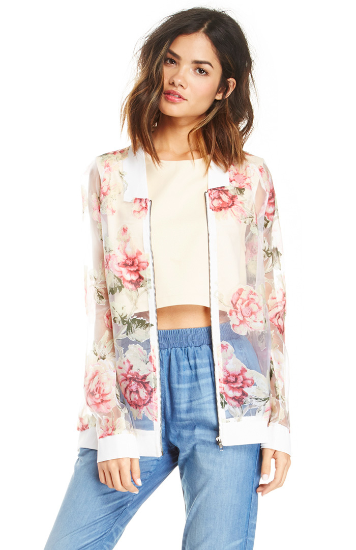 Glamorous Rose Organza Bomber Jacket in Cream DAILYLOOK