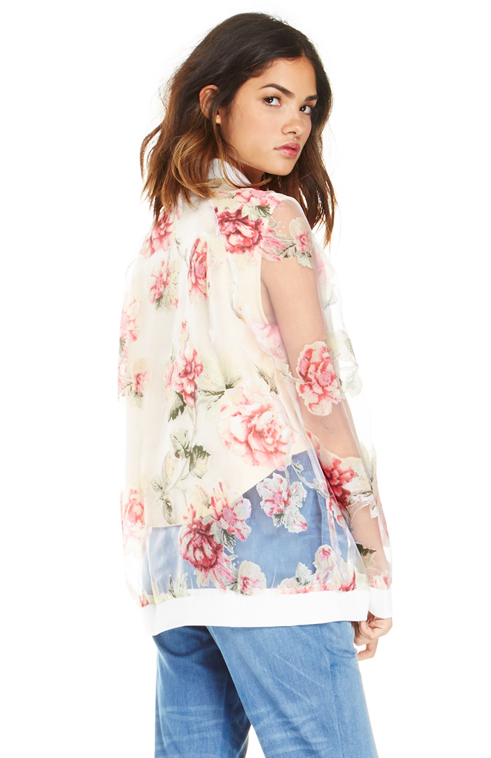 Glamorous Rose Organza Bomber Jacket in Cream DAILYLOOK