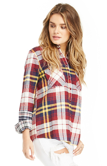 Lucca Couture Plaid Flannel Shirt in Burgundy | DAILYLOOK