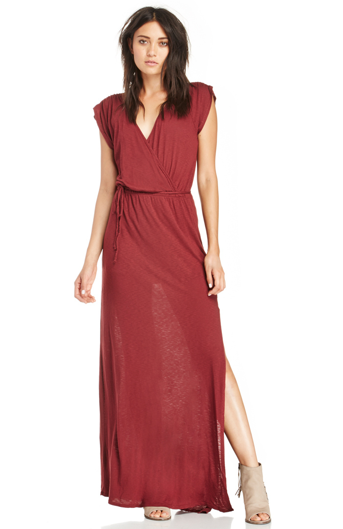 LAmade Cotton Modal Maxi Wrap Dress in Burgundy DAILYLOOK