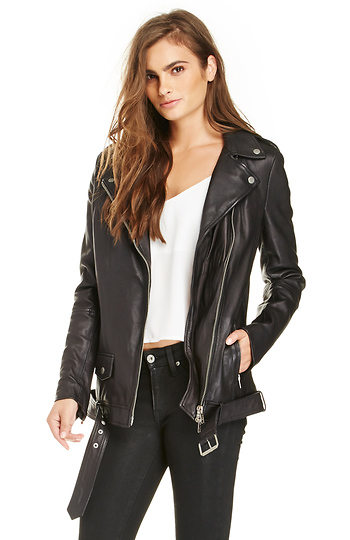 MUUBAA Limited Sadeo Belted Biker Jacket in Black | DAILYLOOK